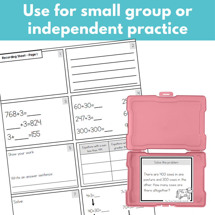 Addition Strategy Task Cards: Plus Three and Extensions (Third Grade)