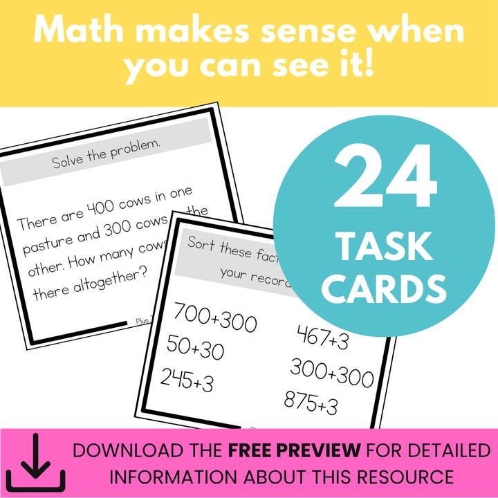 Addition Strategy Task Cards: Plus Three and Extensions (Third Grade)