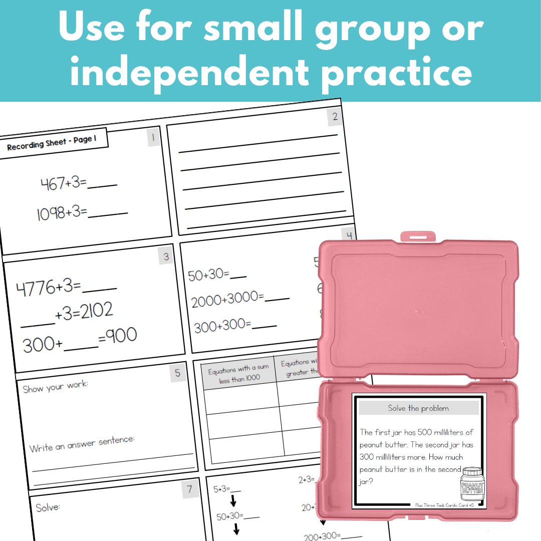 Addition Strategy Task Cards: Plus Three and Extensions (Fourth Grade)