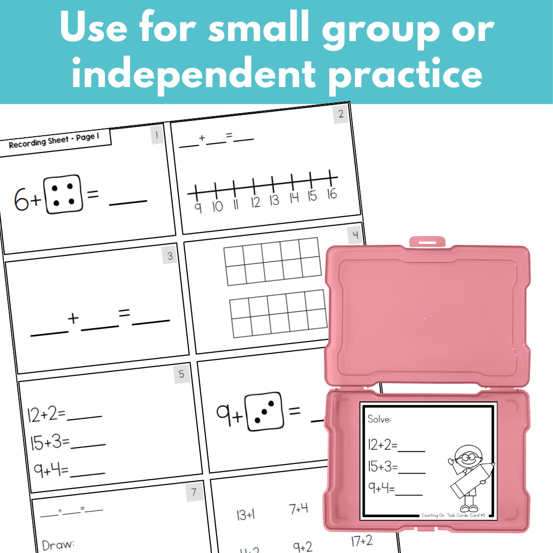 Addition Strategy Task Cards: Counting On (Sums to 20) FIRST GRADE