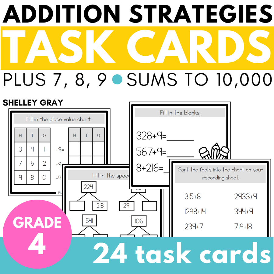 Addition Plus Card Addition Strategy Task Cards: Plus 7, 8, and 9 (Fourth Grade) – Shelley ...