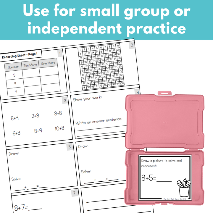 Addition Strategy Task Cards: Plus Eight Facts (Sums to 20)
