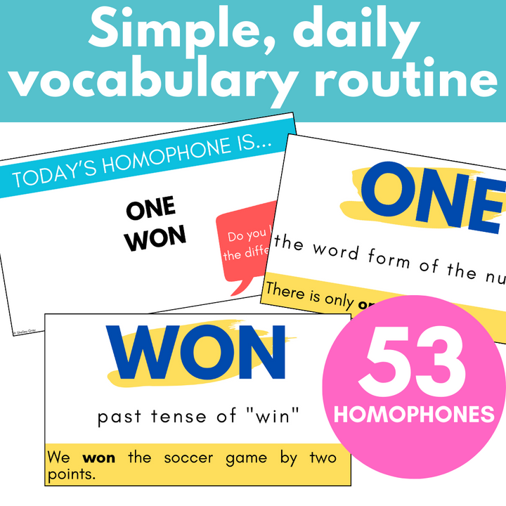 Homophone Activities; Homophone of the Day Grammar Vocabulary Routine