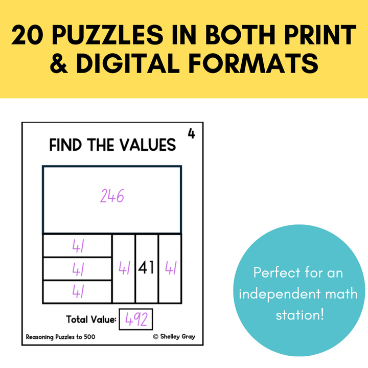 Math Reasoning Puzzles to 500 | Grade 4-6 Problem Solving & Number Sense