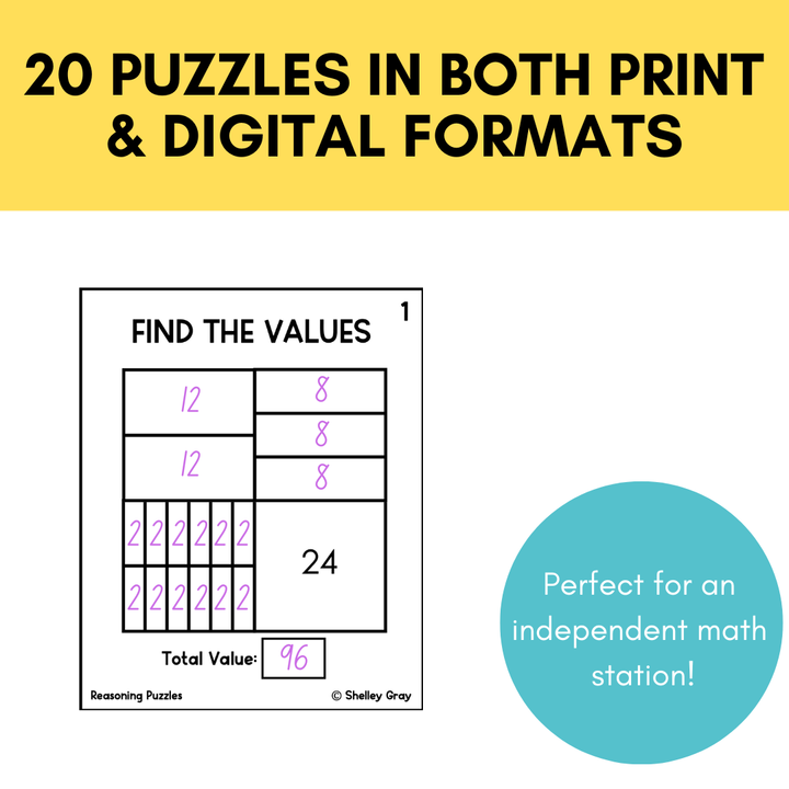 Math Reasoning Puzzles to 100 | Grade 3-5 Problem Solving & Number Sense