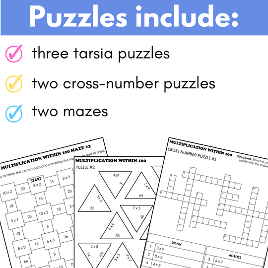 Basic Multiplication Facts Math Puzzles; Tarsia Puzzles, Cross-Number ...