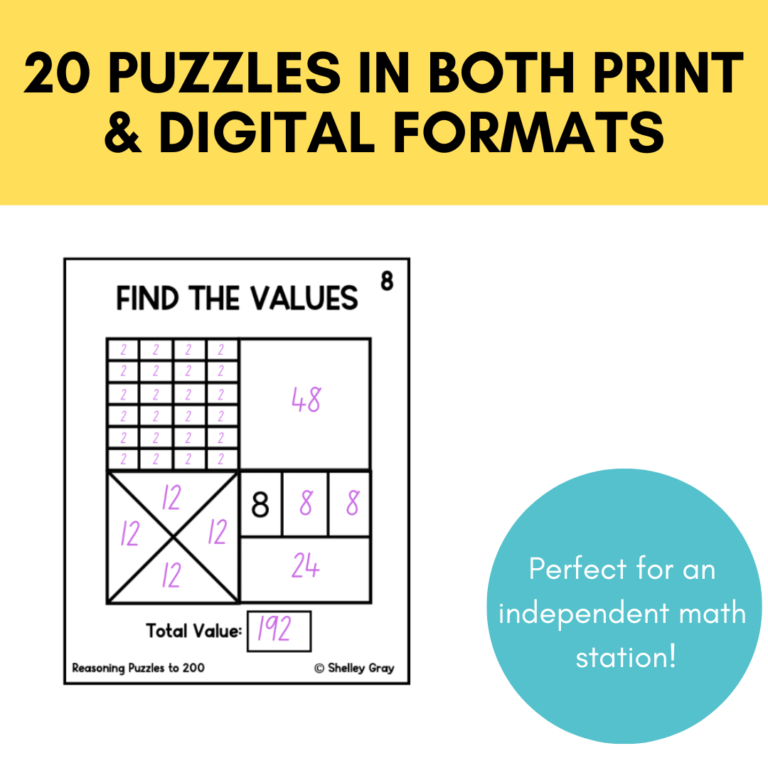 Math Reasoning Puzzles to 200 | Grade 3-5 Problem Solving & Number Sense