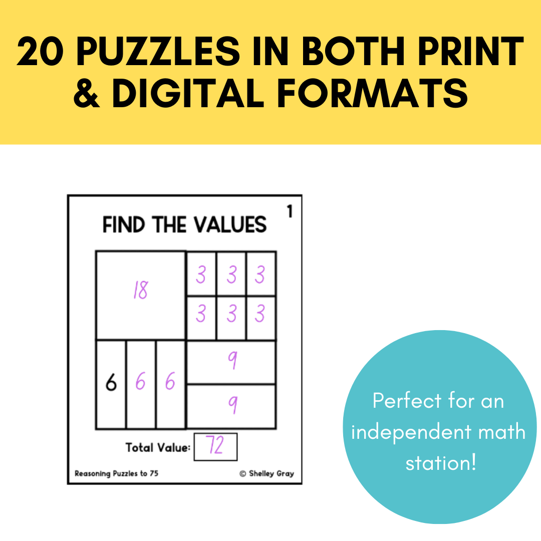 Math Reasoning Puzzles to 75 | Grade 2–3 Problem Solving & Number Sense