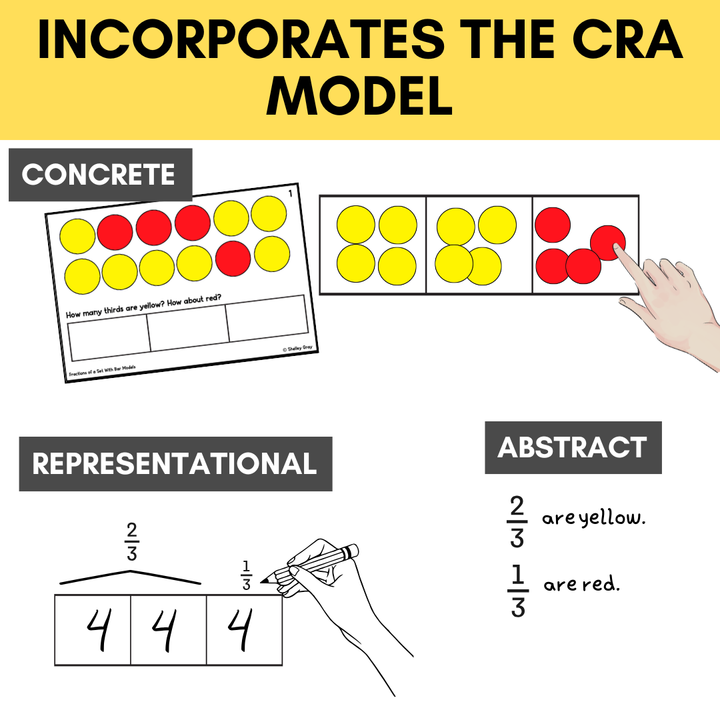 Fractions of a Set Task Cards with Bar Models | Fractions of a Group | CRA Model