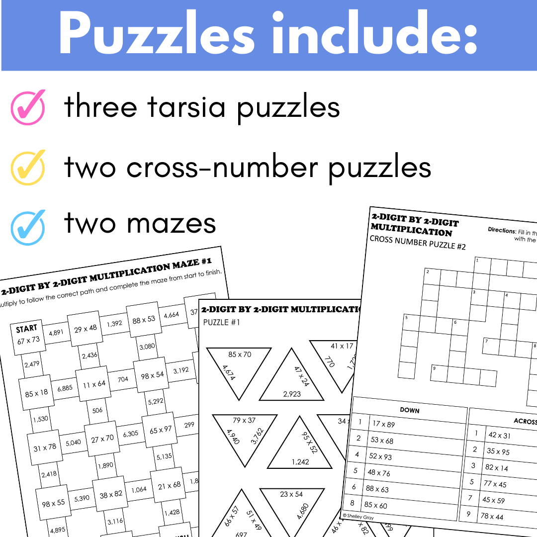 Multiplication Math Puzzles 2-Digit by 2-Digit Multiplication Math Puzzles (Tarsia, Cross-Number ...