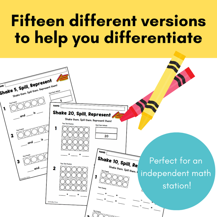 Shake and Spill Math Game - Partners of 5, 10, 20 Part Part Whole, Fact Families