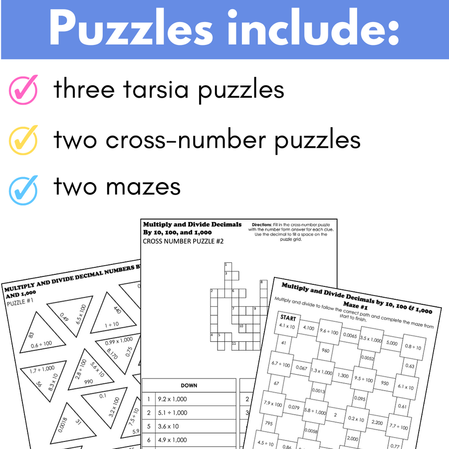 Multiply and Divide Decimal Numbers by 10, 100, 1000 Math Puzzles ...