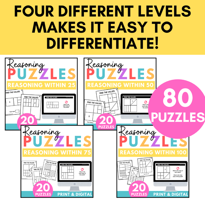 Math Reasoning Puzzles to 100 Bundle | Problem Solving & Critical Thinking