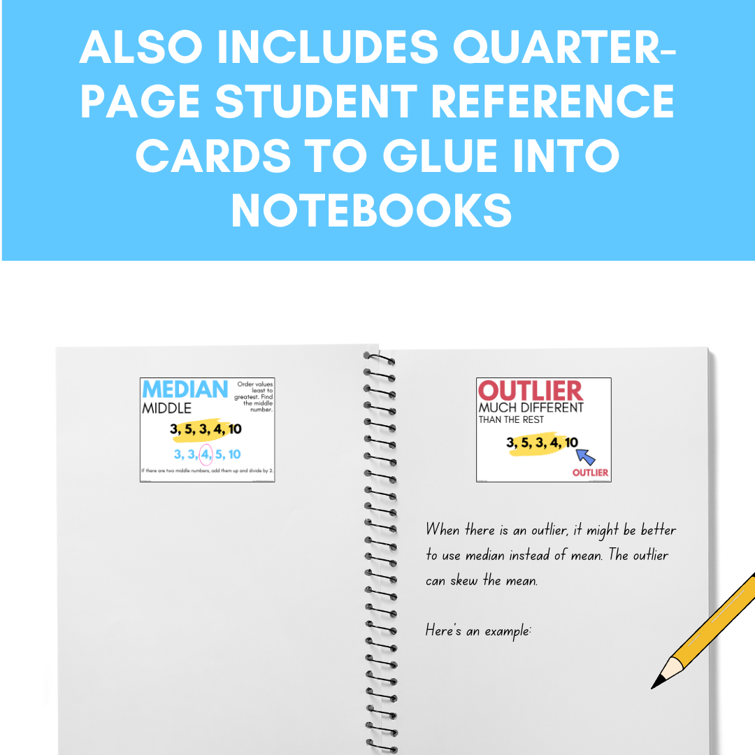 Mean, Median, Mode, Range, Outlier Posters: Measures of Central Tenden ...