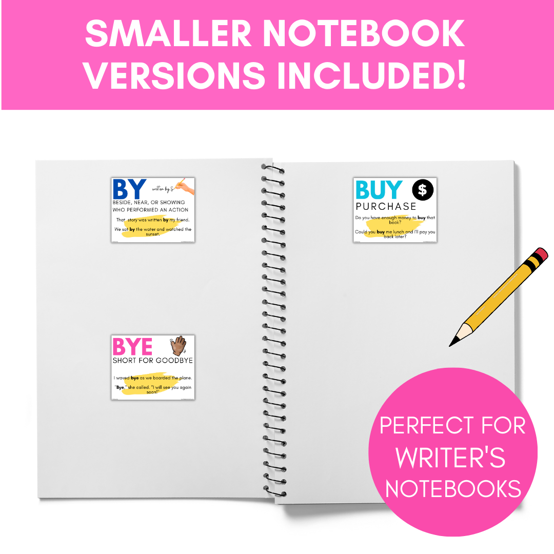 By Buy Bye Homophone Posters | includes student notebook versions