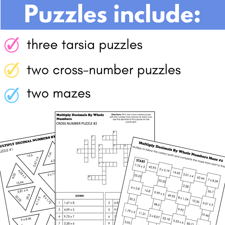Multiply Decimal Numbers by Whole Numbers Math Puzzles; Tarsia Puzzles and More