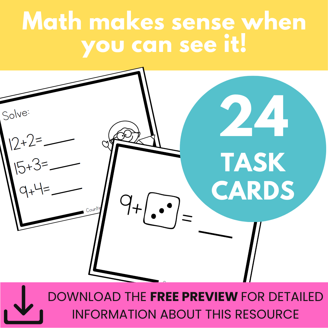 Addition Strategy Task Cards: Counting On (Sums to 20) FIRST GRADE