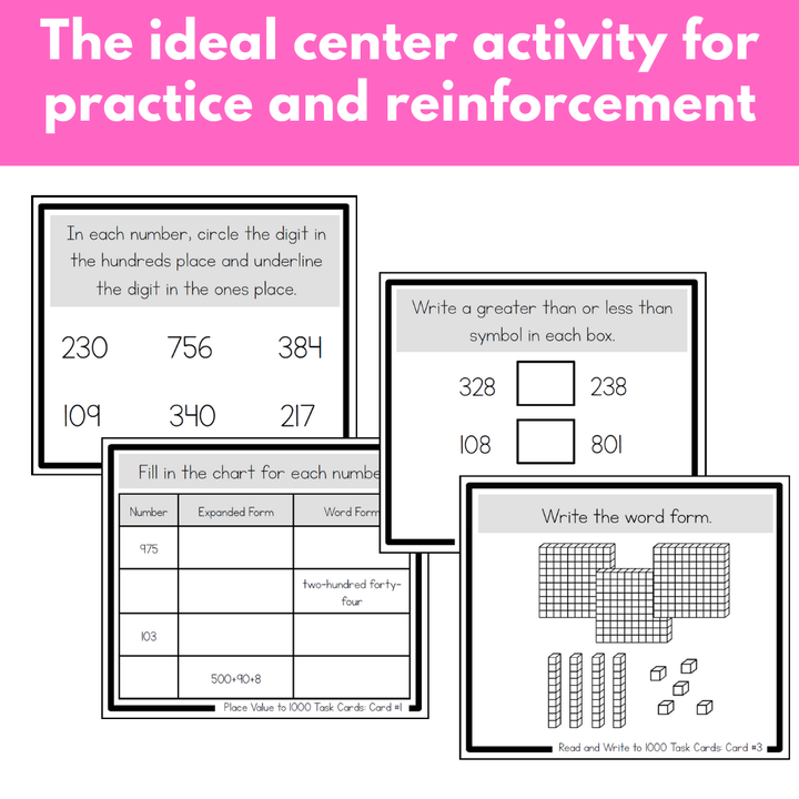 2nd Grade Place Value Task Cards - Numbers to 1,000