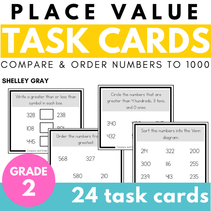 Compare and Order Place Value Task Cards - Numbers to 1,000