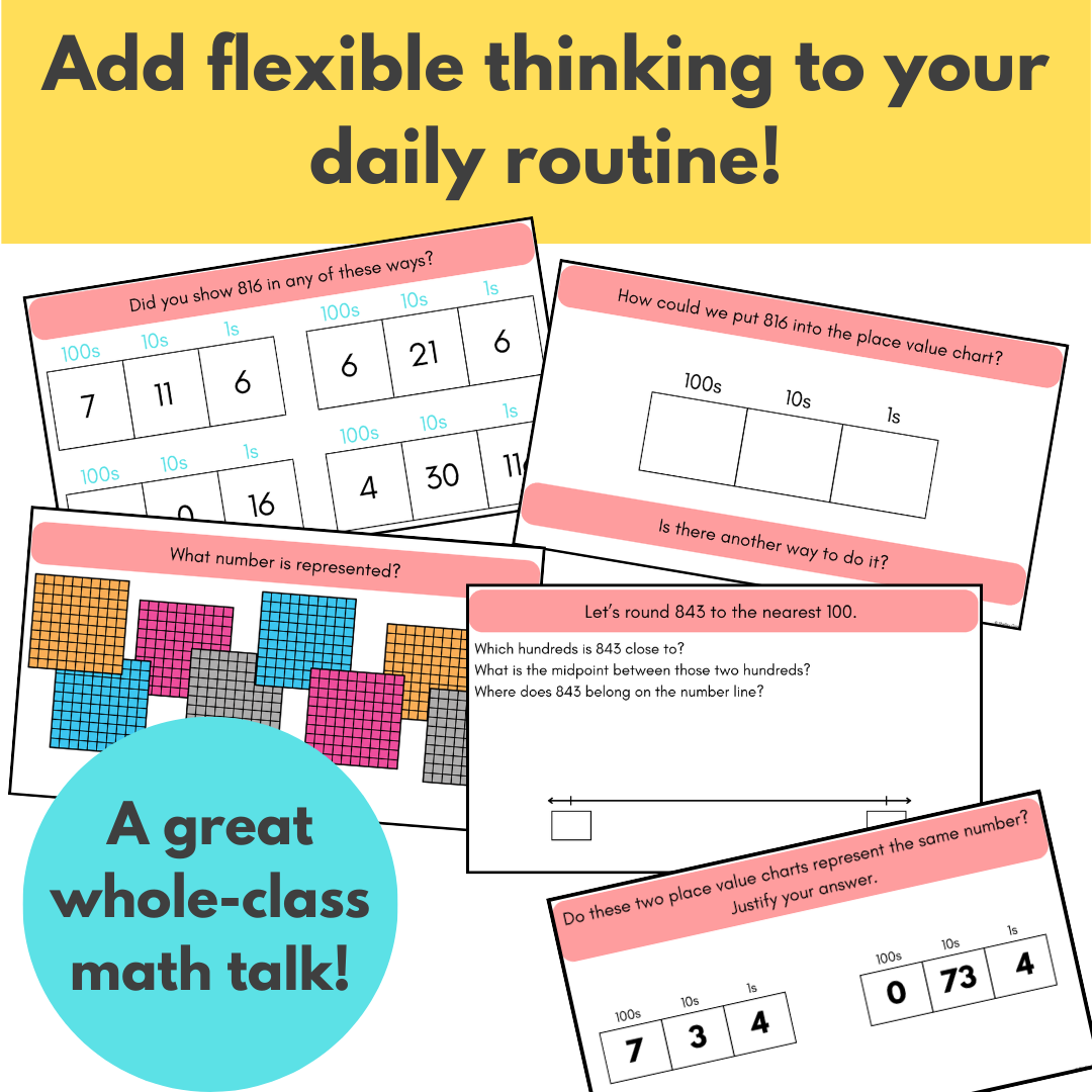 Place Value Teaching Slides, 3-Digit, Build Deep Understanding, Math Talks