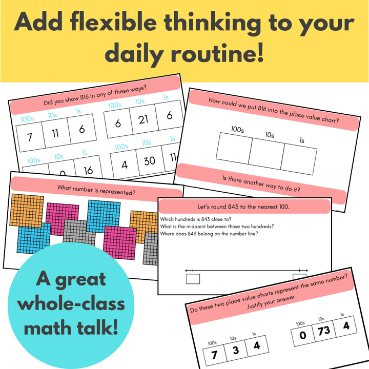 Place Value Teaching Slides, 3-Digit, Build Deep Understanding, Math Talks