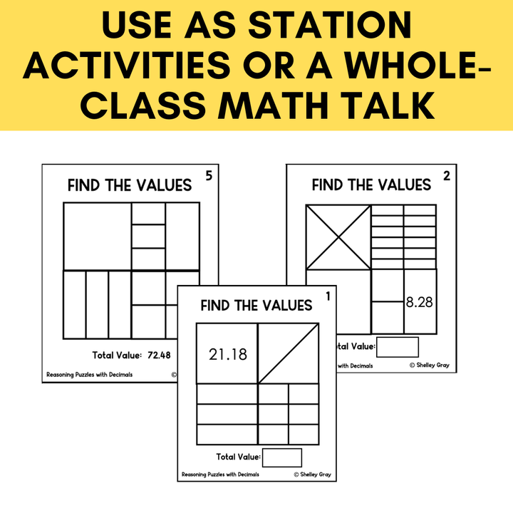 Math Reasoning Puzzles Decimals to Hundredths | Grades 5-8 Problem Solving