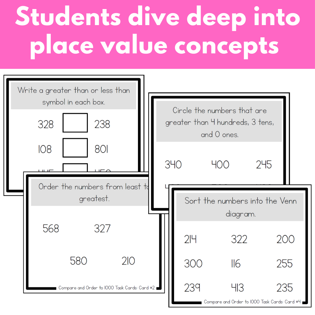 Compare and Order Place Value Task Cards - Numbers to 1,000