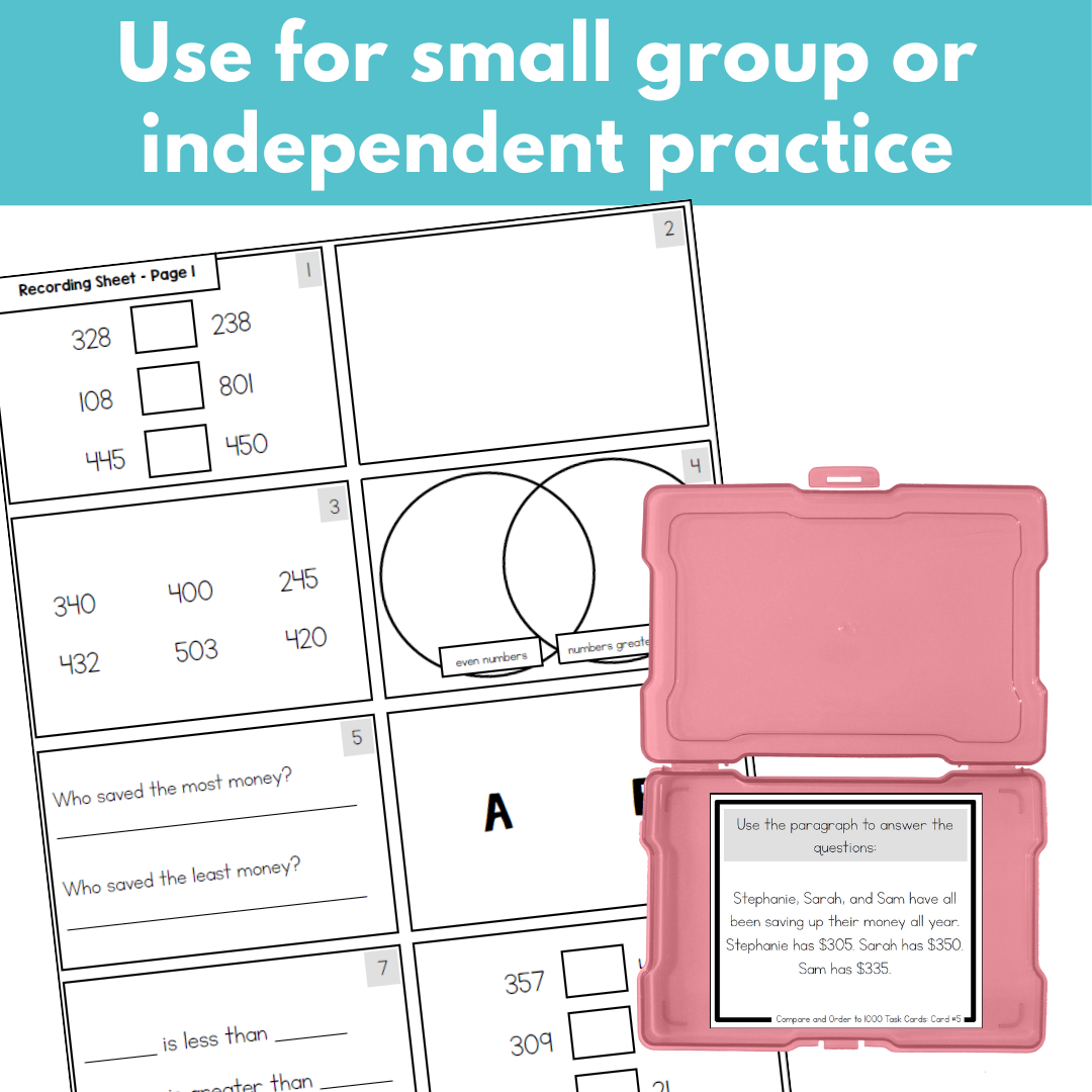 Compare and Order Place Value Task Cards - Numbers to 1,000