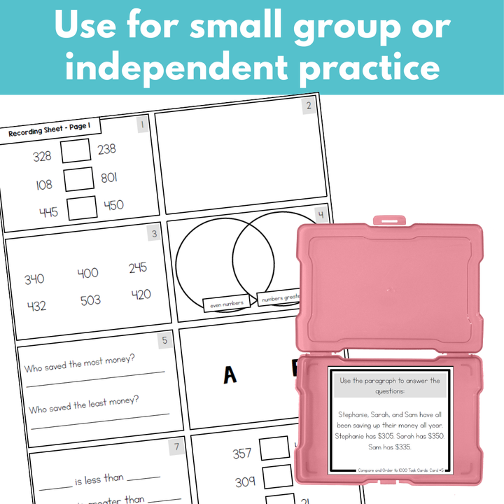 Compare and Order Place Value Task Cards - Numbers to 1,000