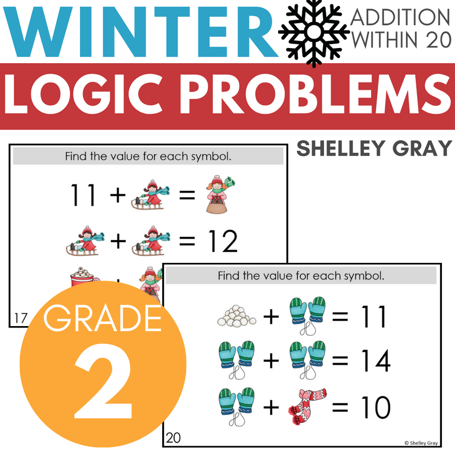 Winter-Themed Math Logic Problems, Puzzles for Addition to 20, Problem ...
