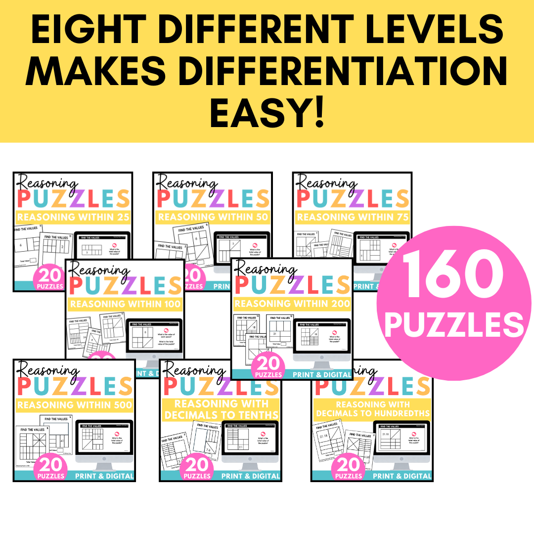 Math Reasoning Puzzles Values to 500 Bundle | Problem Solving Critical Thinking