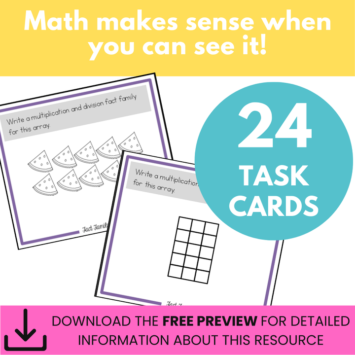 Multiplication and Division Fact Family Task Cards With Arrays