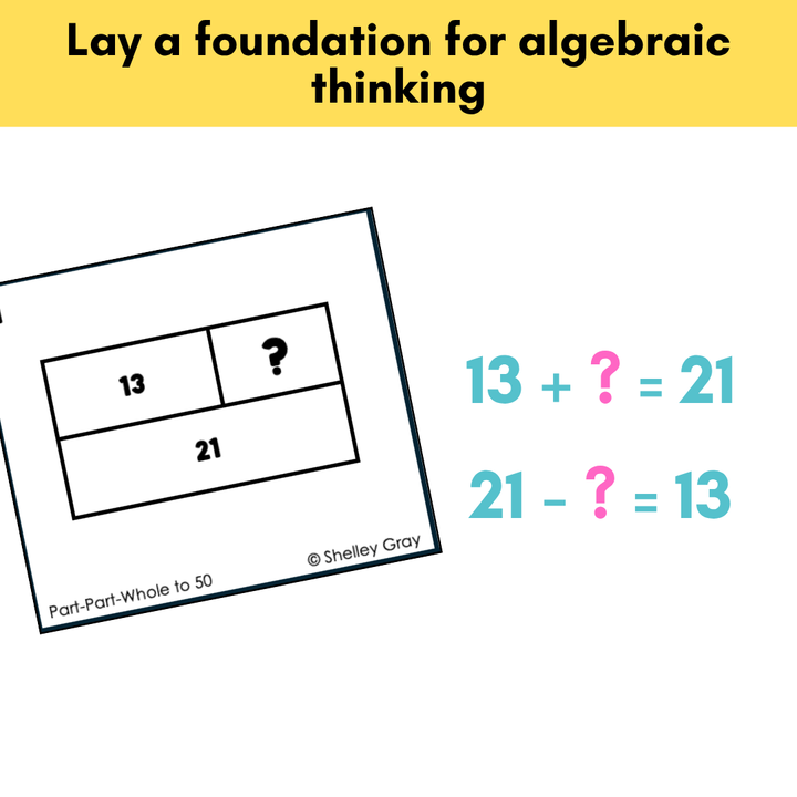 Part-Part-Whole Task Cards: Sums to 50 | Connecting Addition & Subtraction