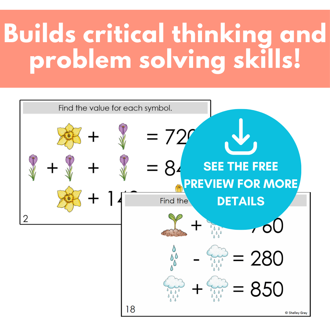 Spring Algebra Math Problems Spring-Themed Math Logic Problems, Puzzles for Addition & Subtraction ...