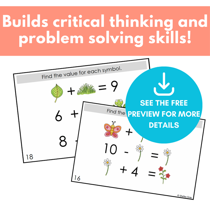 Spring-Themed Math Logic Problems, Puzzles for Addition & Subtraction Within 10