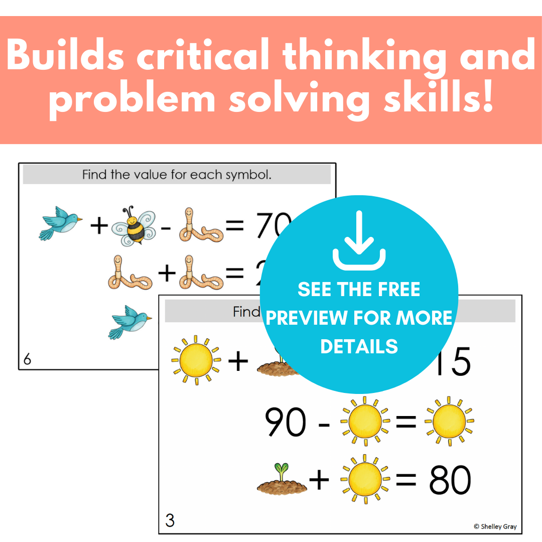 Spring-Themed Math Logic Problems, Puzzles for Addition & Subtraction ...