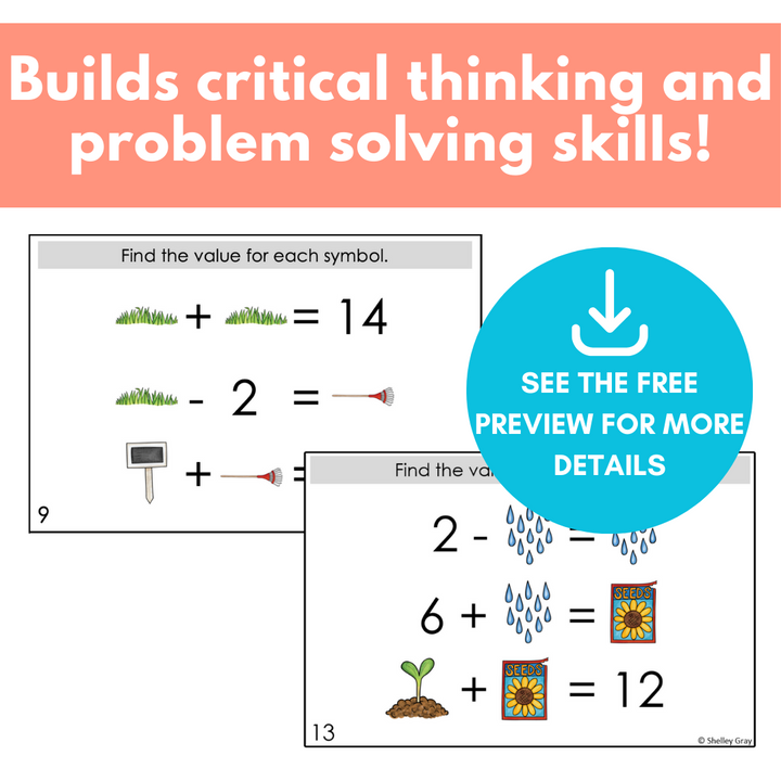 Spring Algebra Math Problems Spring-Themed Math Logic Problems, Puzzles for Addition & Subtraction ...