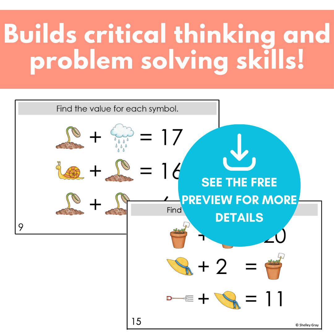 Spring-Themed Math Logic Problems, Puzzles for Addition to 20, Problem ...