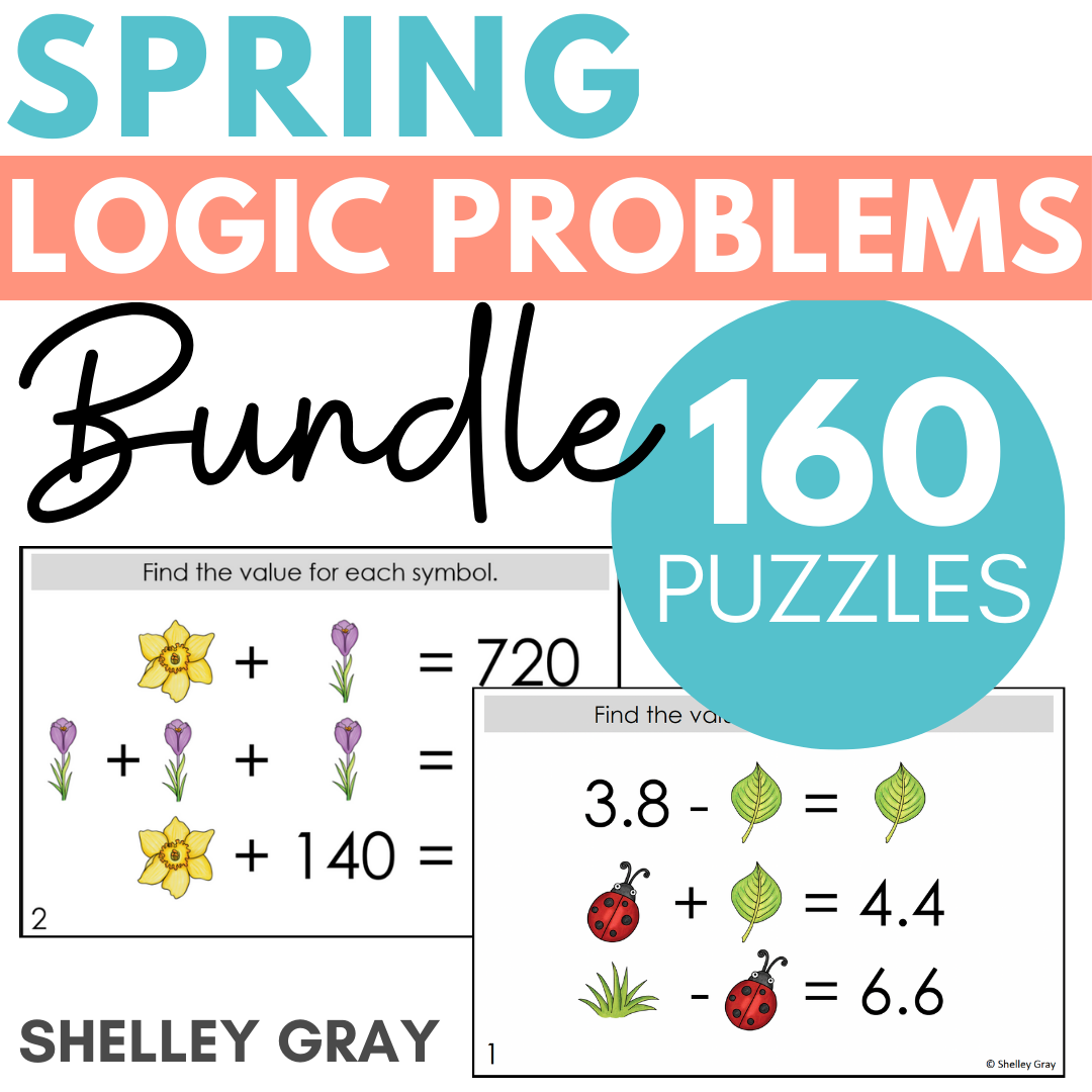 Spring-Themed Math Logic Problems, Puzzles Addition Subtraction Multip ...