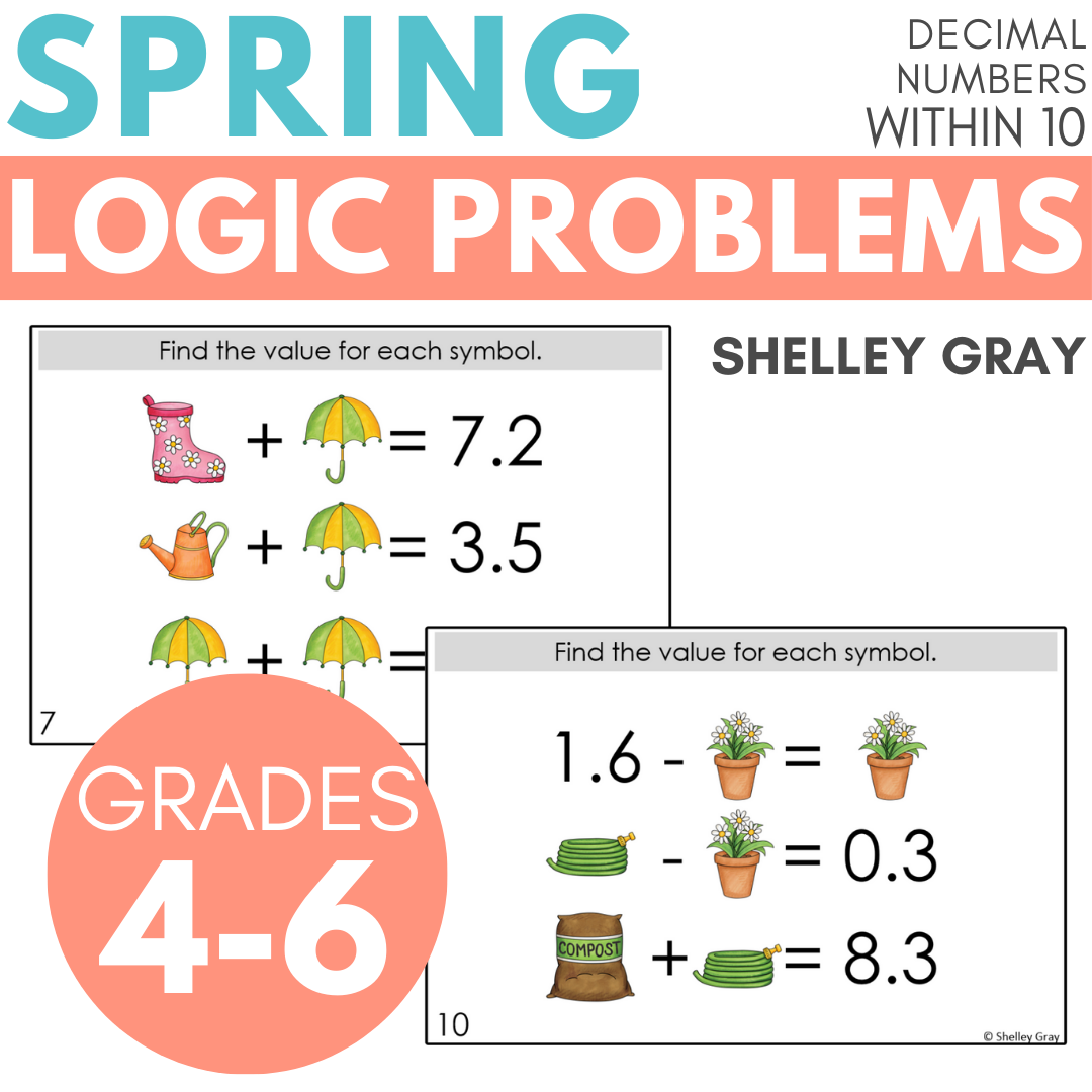 Spring-Themed Math Logic Problems, Puzzles for Decimal Numbers to Tent ...