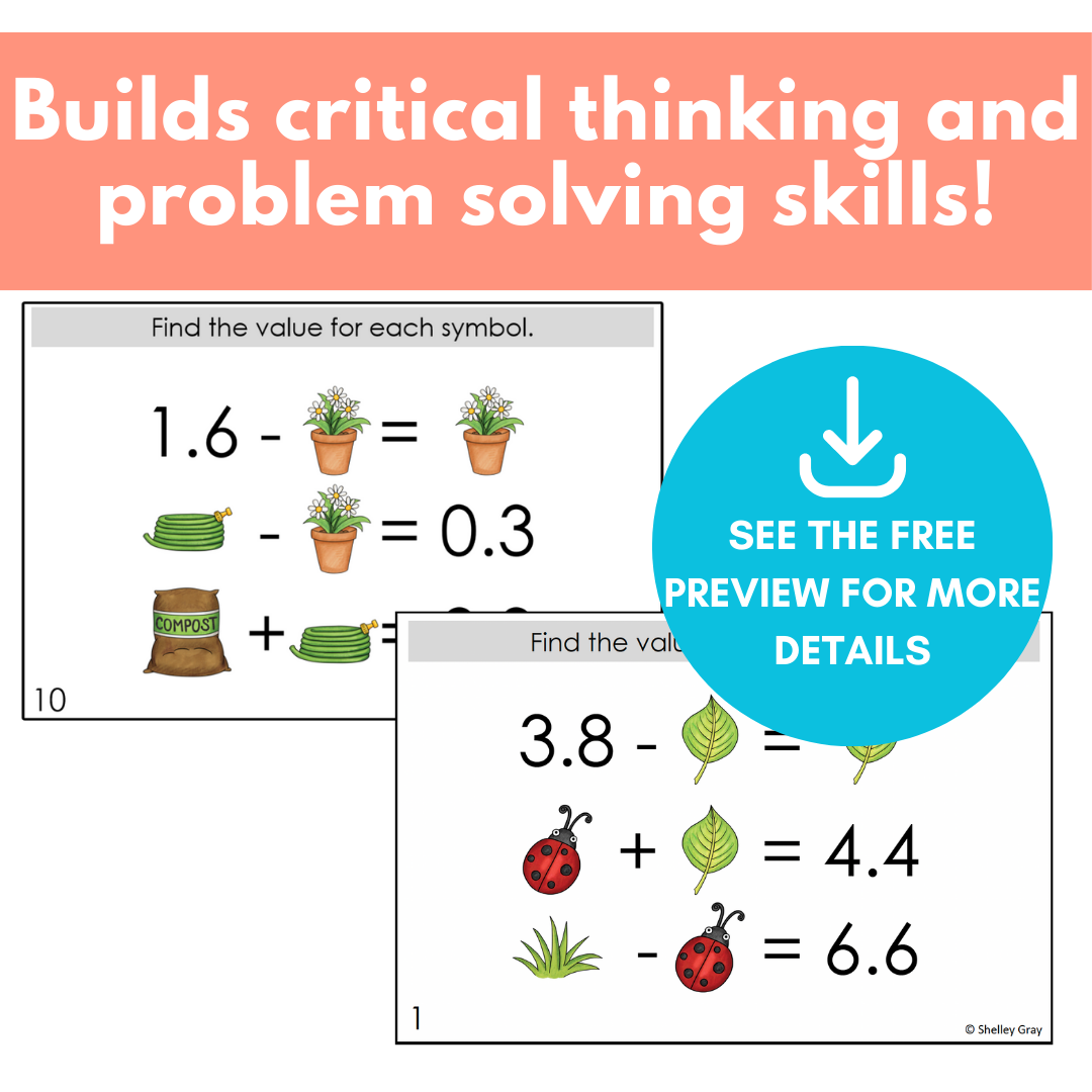 Spring Math Decoding Puzzle Spring-Themed Math Logic Problems, Puzzles for Decimal Numbers to Tent ...
