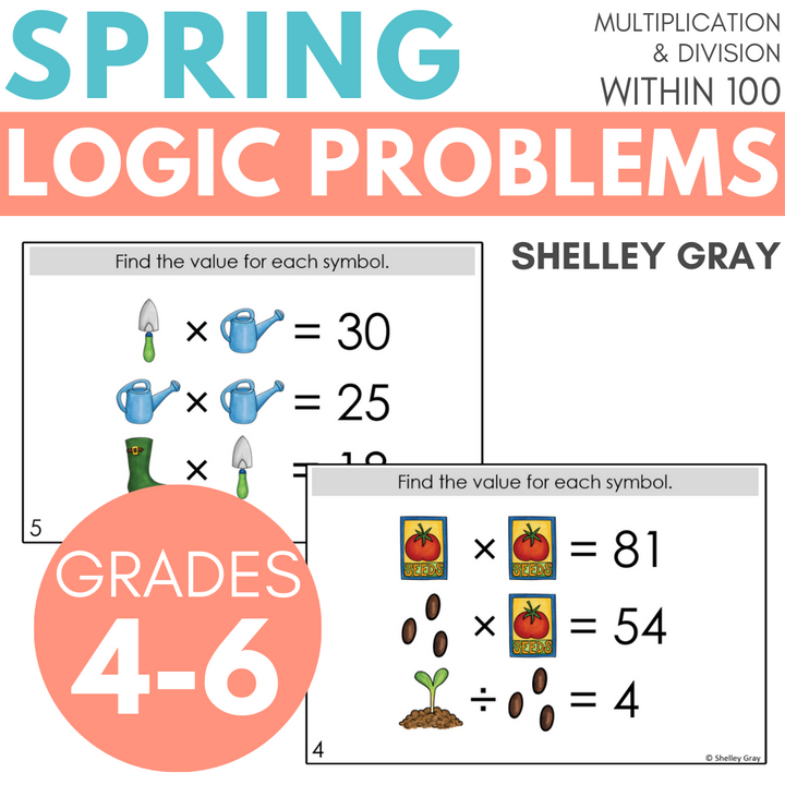 Spring-Themed Math Logic Problems, Puzzles for Multiplication & Division