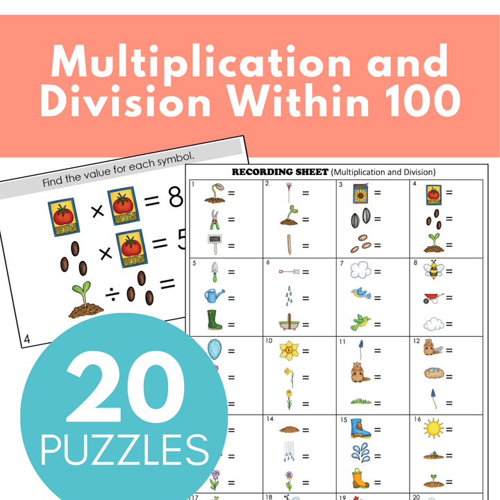 Multiplication Math Logic Picture Puzzle Spring-Themed Math Logic Problems, Puzzles for Multiplication & Divisi ...