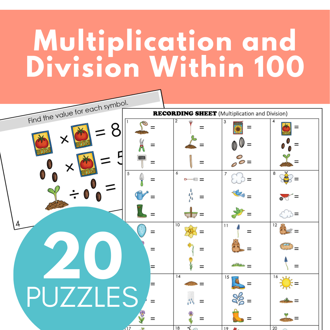 Spring-Themed Math Logic Problems, Puzzles for Multiplication & Division