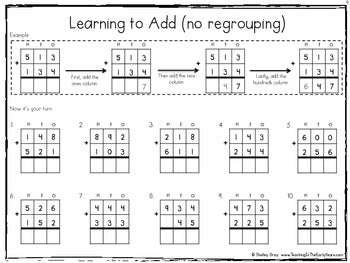 Image of Addition Activities -  No Regrouping Standard Algorithm 3-Digit 