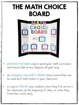 Image of Math Choice Board for 1st Grade