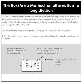 Image of Long Division Task Cards: The Box or Area Method