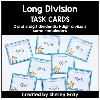Main image for Long Division Task Cards: 2 and 3-digit by 1-digit, some remainders
