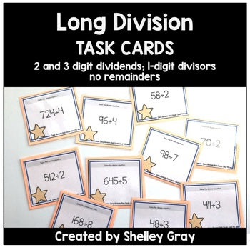 Main image for Long Division Task Cards: 2 and 3-digit by 1-digit, no remainders