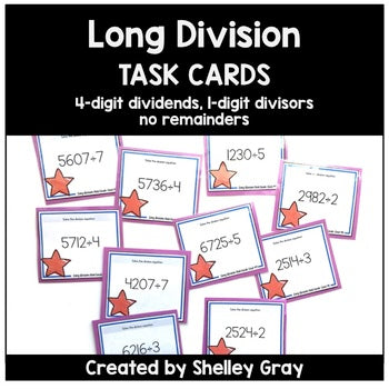 Main image for Long Division Task Cards: 4-digit by 1-digit, no remainders